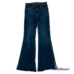 American Eagle Outfitters AE Super Hi-Rise Blue Denim Flare Leg Jeans Size 2